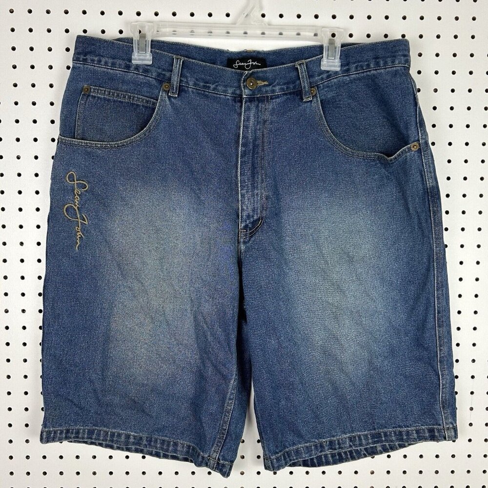 Sean John Carpenter‎ Baggy Jean Shorts Size 38 Jorts Wide Leg Skate Y2K Graffiti
